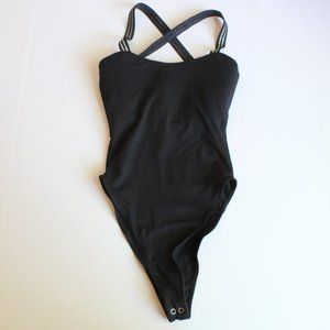 Good American Black Bodysuit Cross Back Tank 0